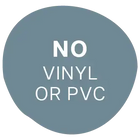 Circular blue-gray sign stating ’NO VINYL OR PVC’ in white text.