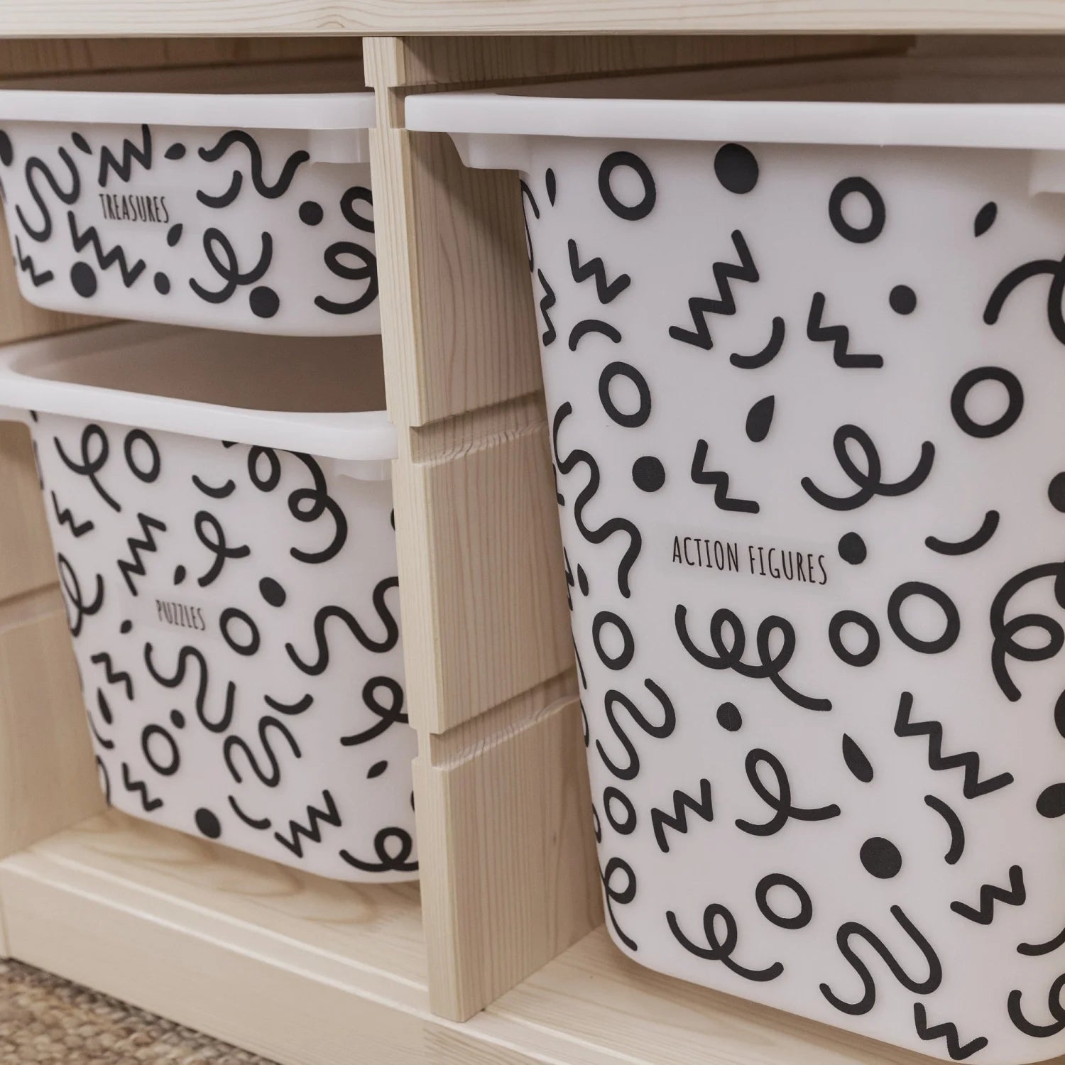 Squiggle Black - Storage Tub Decals Organisational Tubs